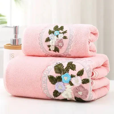Embroidered bath towel set 2-piece, soft absorbent - 6