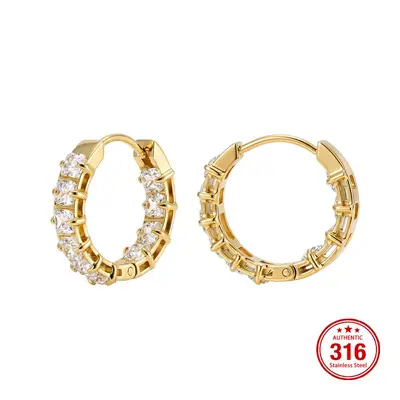 Zirkon Kaplamalı 316 Paslanmaz Çelik Klips Küpe Küçük Chanel Tarzı - 7