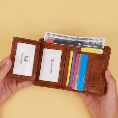 Retro Ultra Slim Men's Tri-Fold Short Wallet with License Slot - 4