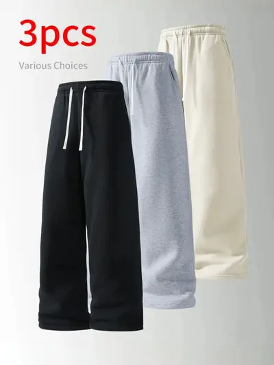 Wide-Leg Autumn-Winter Sweatpants, 3-Piece Set, Loose Fit - 4