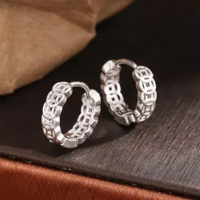 S999 Sterling Silver Lucky Coin Earrings Women