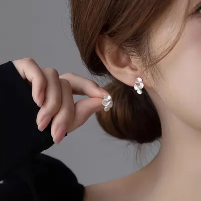 S925 Sterling Silver Matte Flower Earrings, Elegant Women's Jewelry