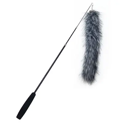 Cat Teaser Wand with Faux Fox Tail Feathers, Retractable Long Pole - 7