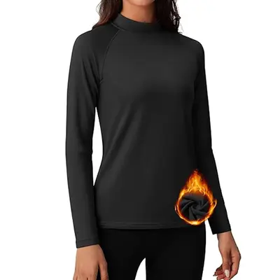 Women's Autumn Winter Running Top, Half Turtleneck, Fleece-Lined Long Sleeve - 8