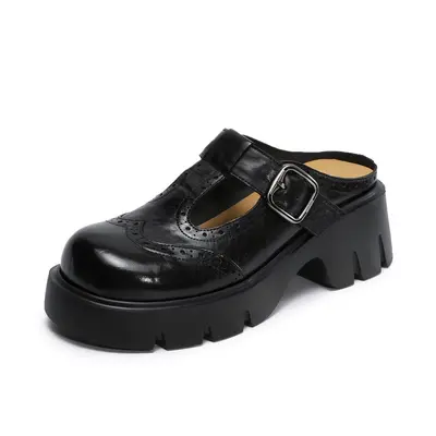 2026 Yeni Sezon Hakiki Deri Brogue Kadın Terliği, Kalın Taban, Birkenstock Tarzı - 6