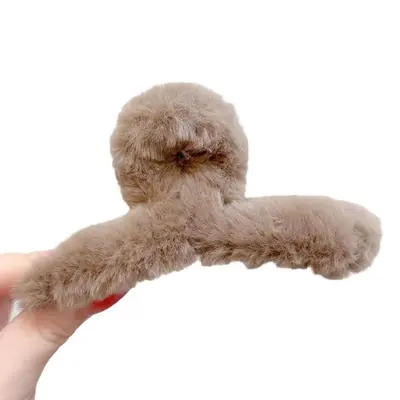 Kadınlar için kalın saçlı, kabarık pençe tokalı, arka saç topuzu için köpekbalığı tokalı, ekstra büyük, sade, çok yönlü moda peluş saç tokası. - 6