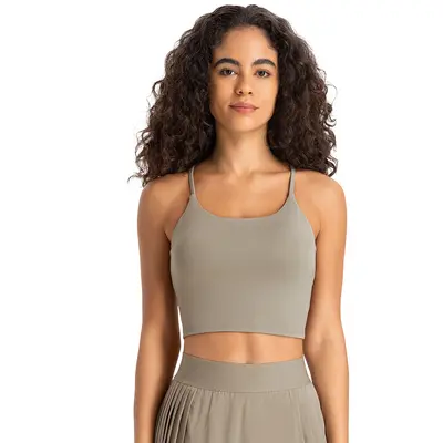 Women's Yoga Tank Top with Chest Pads, Thin Straps, Open Back, C5238 - 6