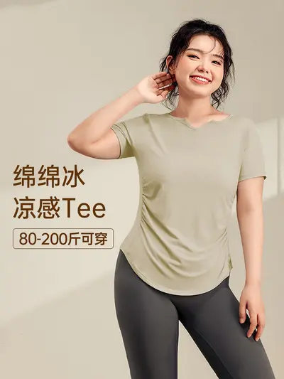 Plus Size Women's Yoga Set, Quick-Dry Short Sleeve Top, Thin Summer - 4