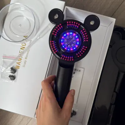 新品电动按摩梳红蓝光养发仪防脱发油涂抹梳头皮上药器抓揉生发梳