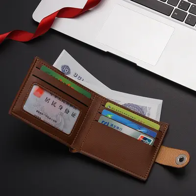 Men's Short Wallet with Button Closure and Multiple Card Slots - 4