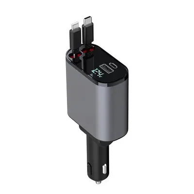 Car Phone Charger Retractable Cable 120W Super Fast Charging Aluminum Alloy Car Charger 4-in-1 Support for Apple Series - 10
