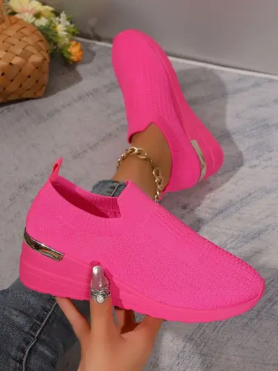Plus Size Women's Sock Shoes, Breathable Mesh, Thick Sole, Colour Block - 8