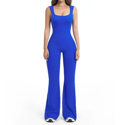 Backless Yoga Jumpsuit, Slight Flare Leg, One-Piece Slim Fit Fitness Bodysuit, Model 2546 - 8