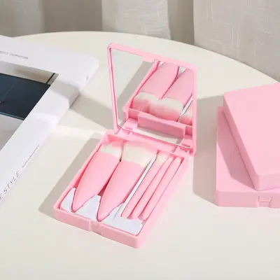 Girls' Portable 5-Piece Makeup Brush Set, Mirror, Soft Hair Powder Brush, Foundation Brush, Mini Multifunctional Cross-Border - 8