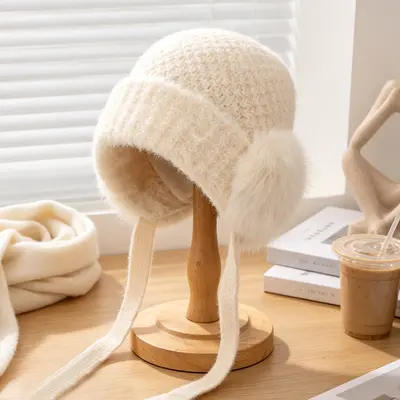 Thick Plush Knit Beanie for Women, Windproof with Ear Protection - 10
