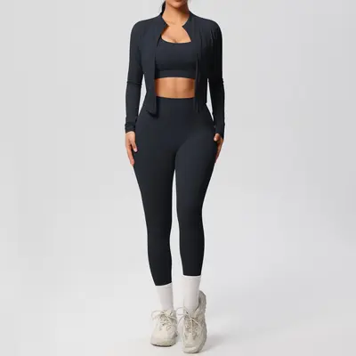 Dreiteiliges Yoga-Set hautfarben hochgeschnittene Taille - 8