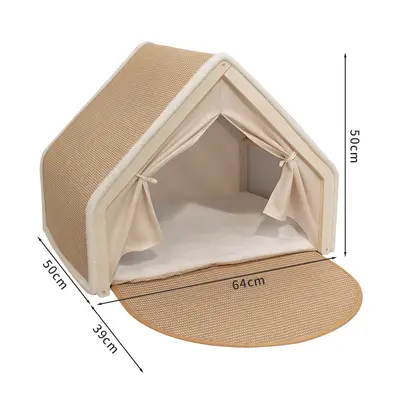 Cat Tent with Sisal Scratching Board, Extra Large Enclosed Cat House, Solid Wood - 8
