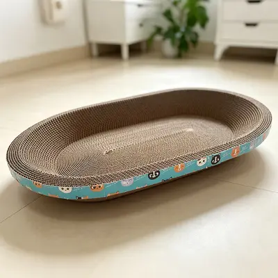 Oval Cat Scratch Board with Integrated Nest, Thick Corrugated Cardboard, Large - 5