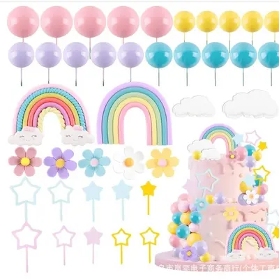 Rainbow Cake Decoration Balls, Star and Cloud Foam Balls, Birthday Party Decor - 6
