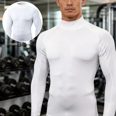 Men's Running Top, Turtleneck Long-Sleeve Moisture-Wicking Quick-Dry Training Shirt - 4