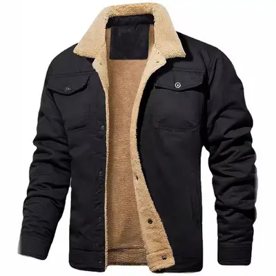 2024 Autumn Winter Men's Fleece-Lined Cotton Workwear Jacket