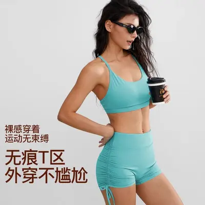 Women's Summer Three-Quarter Yoga Pants, Drawstring Butt-Lifting Fitness Shorts - 5