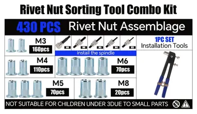 430pcs Metric Rivet Nut Kit with Manual Rivet Nut Gun - 11