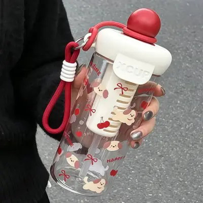 新款浮球塑料杯高颜值大容量夏天便携吸管杯女生可爱卡通礼品杯子 - 9