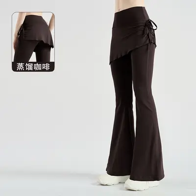 Damen-Yogahose mit hohem Bund, Raffung und Rockoptik - 9