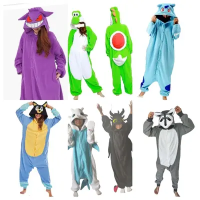 Yoshi Cartoon Animal One-Piece Pajamas, Fleece, Black Dragon
