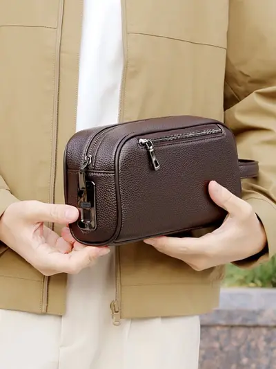 Herren-Clutch mit großem Fassungsvermögen, Fingerabdruckschloss, Münzfach