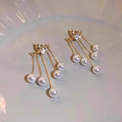 高级感珍珠流苏长款耳环一款两戴锆石耳钉气质小众轻奢百搭耳饰女
