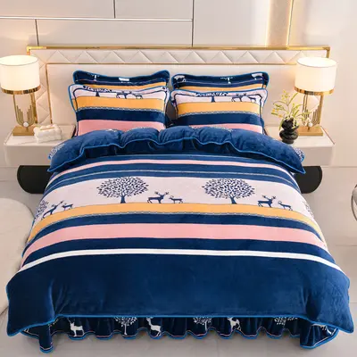 A-grade Thickened Milk Velvet Four-piece Bedding Set with Bed Skirt, Winter Heavyweight Single Bed Sheet, Double-sided Velvet Duvet Cover Three-piece Set A - 9
