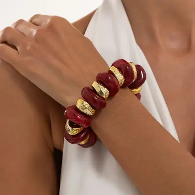 Resin Bracelet with Gradient Colours and Retro Hammered CCB Spacer Beads - 7