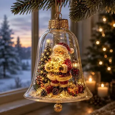 Tragbare Mini-Weihnachtsszene mit leuchtender Glockenfigur als Dekoration - 1