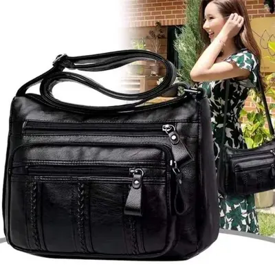 Soft Leather Crossbody Shoulder Bag for Middle-Aged Women