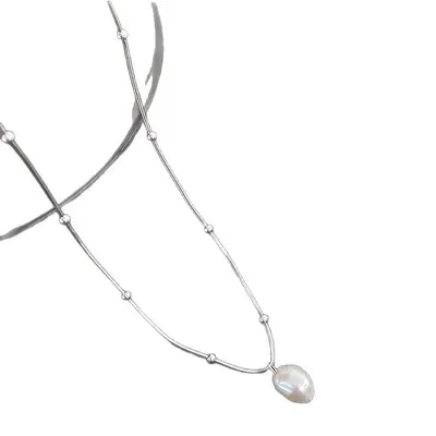 Freshwater pearl necklace, titanium steel, non-fading - 5