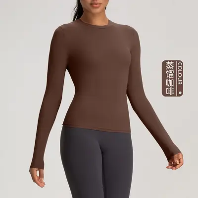 Women's Yoga Long Sleeve Top, Lightweight, High Elasticity, Round Neck - 9