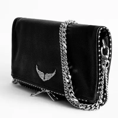 Black PU Vintage Rivet Chain Crossbody Bag - 3