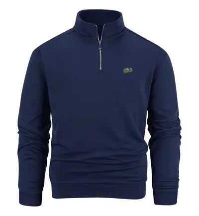 Half-Zip Terry Loop Sweatshirt with Embroidery, Autumn Winter - 9