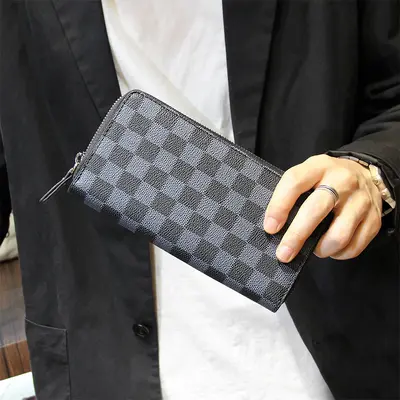 Men's Plaid Long Wallet with Card Slots - 2