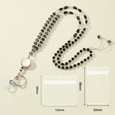 Colorful Crystal Beaded Lanyard with Stretchable ID Badge Holder - 7