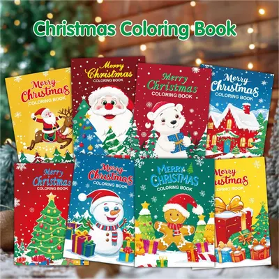 Çocuklar için 8'li sınır ötesi boyama kitapları seti, çizgi film temalı DIY çizim ve boyama kitapları, tatil partisi temalı Noel boyama kitapları.