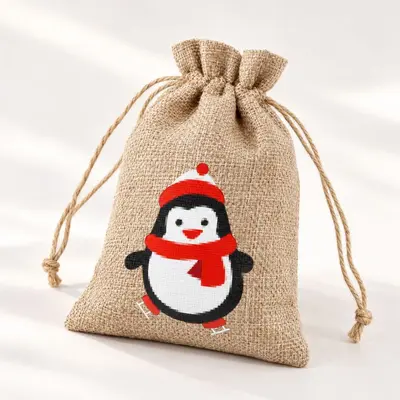 Christmas Drawstring Burlap Gift Bag, Santa Claus Candy Packaging Bag - 9