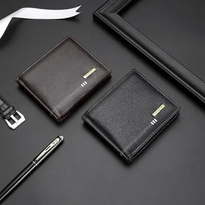 Kurze Herren-Geldbörse im Business-Stil mit Litschi-Muster und Reißverschluss - 2
