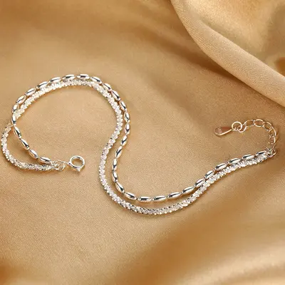 Women's S925 sterling silver Cipso double-layered bracelet, shiny brass grain patterned luxury lightweight jewelry