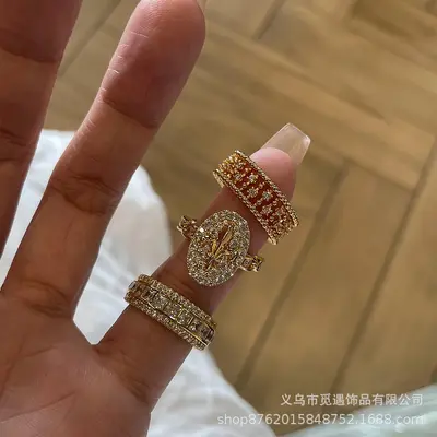 老钱风！中古满钻鸢尾花戒指女轻奢小众高级感独特叠戴食指戒指环