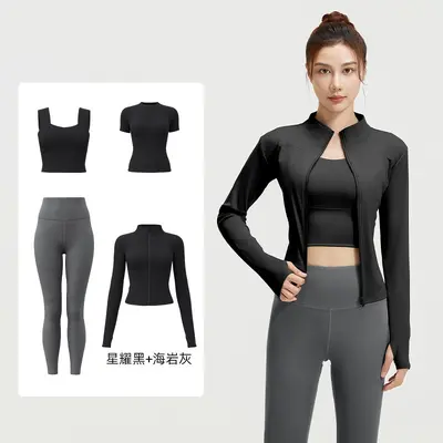 Damen-Yoga-Set 4-teilig: Strickjacke, Sport-BH, T-Shirt und Yogahose - 12