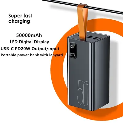 50000mAh Power Bank, 22.5W Fast Charging, Multi-Port USB, Digital Display