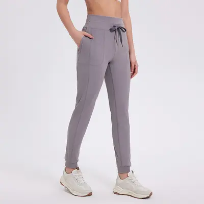 Двухслойные женские джоггеры в стиле Lulu с высокой посадкой для Европы и Америки, приталенный крой, высокая растяжимость, спортивные брюки для фитнеса, укороченные йога-брюки с манжетами на девять точек